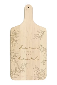 Home is Where the Heart Is Floral 8" x 17" Maple Paddle Cutting Board
