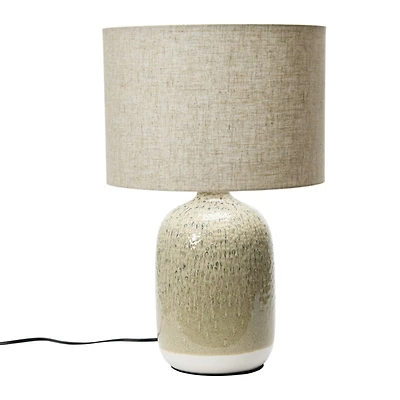 Hello Honey® 22" Taupe Reactive Glaze Stoneware Table Lamp with Linen Shade
