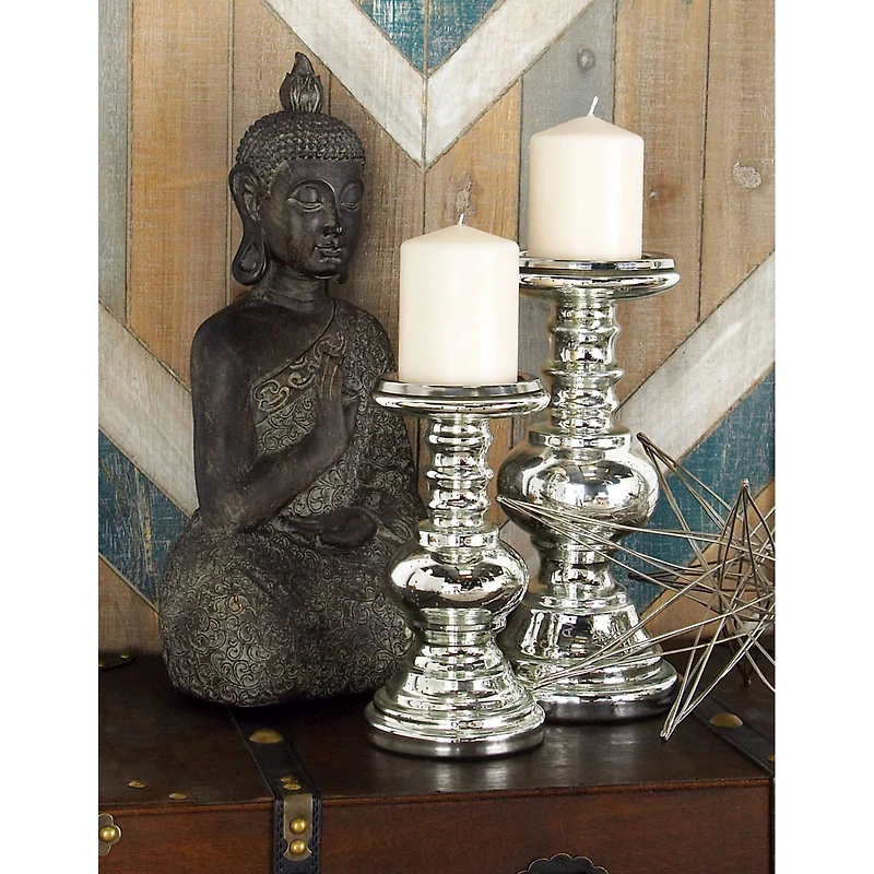 Silver Glass Traditional Candle Holder Set