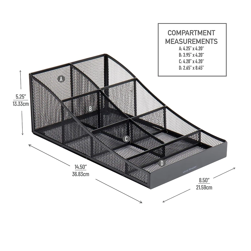 Mind Reader Network Collection 7-Compartment Black Cup and Condiment Organizer, 2ct.