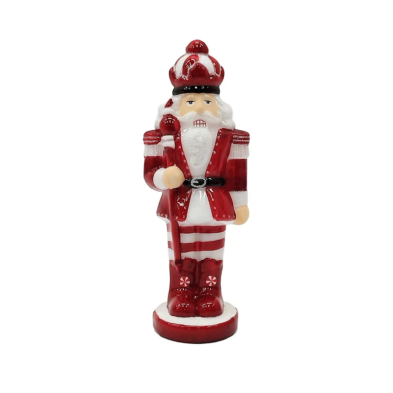 10" Red & White Glass Peppermint Nutcracker with Staff by Ashland®