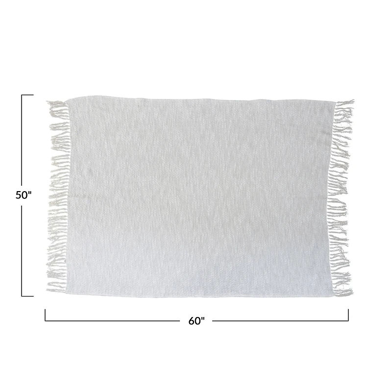 Hello Honey® Cotton Throw Blanket with Silver Metallic Thread and Fringe, Cream