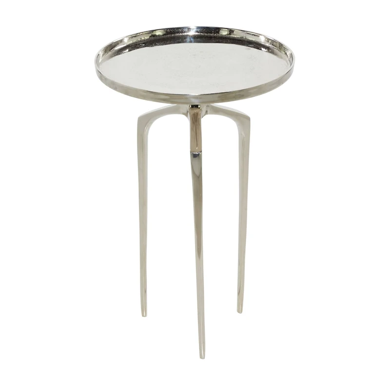 25" Contemporary Round Silver Aluminum Raised Edge Accent Table