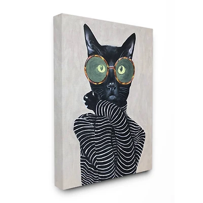 Stupell Industries Fashion Feline Striped Shirt And Round Glasses Cat Canvas Wall Art
