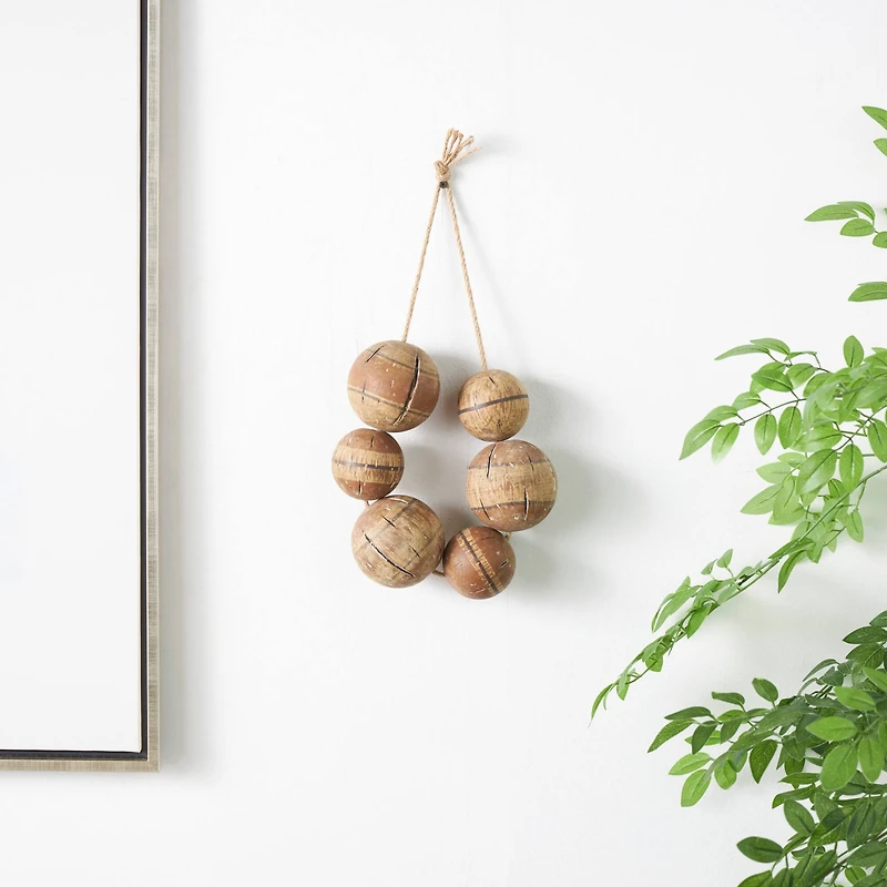 Distressed Brown Handmade Striped 6 Strung Buoy Wall Décor