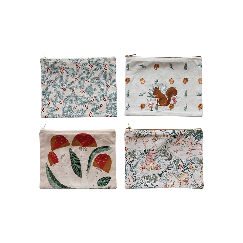 Hello Honey® Cotton Printed Zip Pouch Set with Woodland Flora & Fauna Patterns