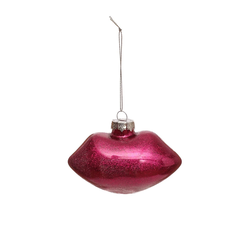 3.5" Pink Glitter Lips Glass Ornament by Ashland®