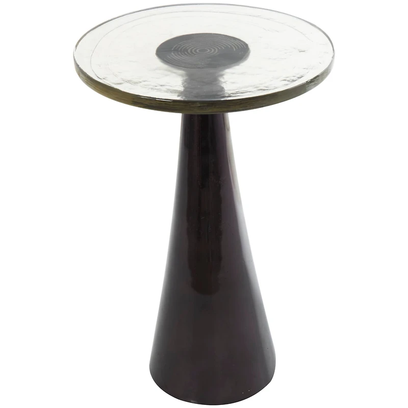 22" Black Aluminum Geometric Cone Accent Table with Textured Glass Tabletop