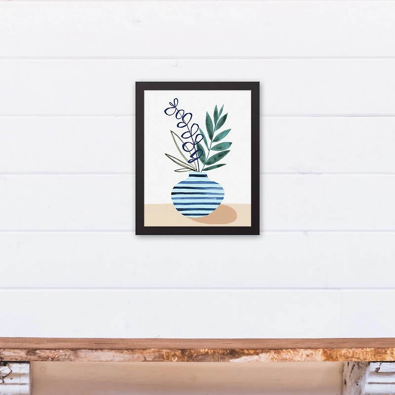 Blue Potted Plant Canvas Wall Art in Black Frame