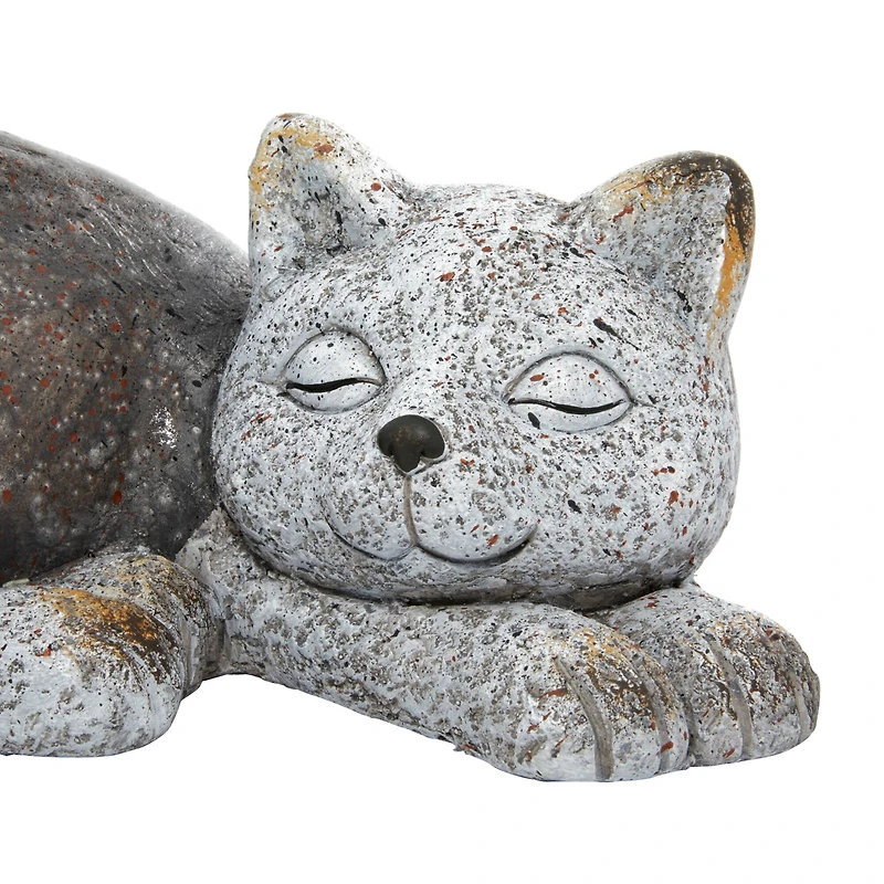 15" Gray Polystone Country Cat Garden Sculpture