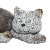 15" Gray Polystone Country Cat Garden Sculpture