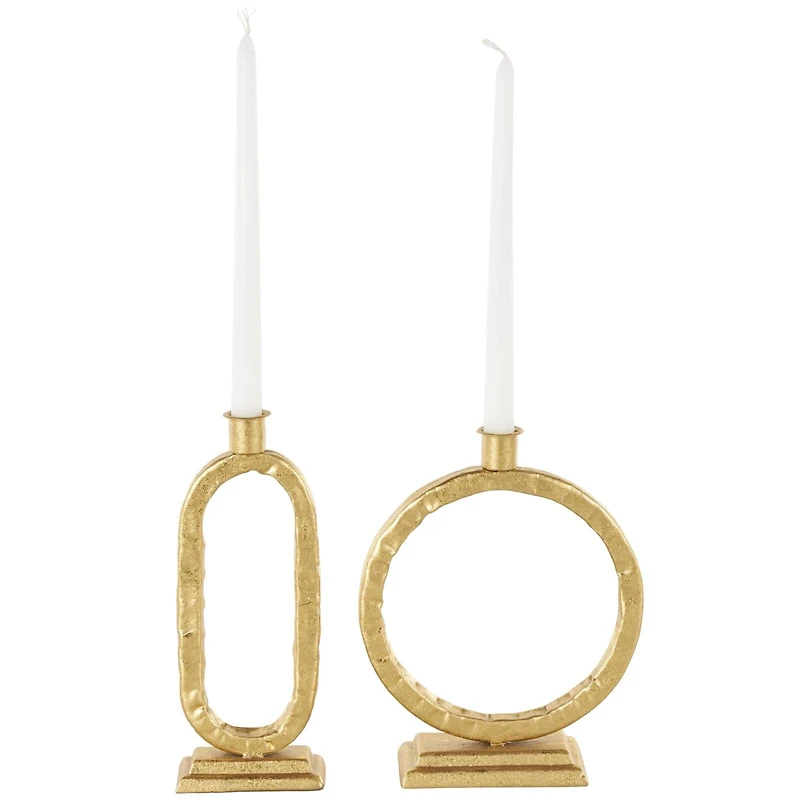 Gold Metal Tapered Candle Holder with Rectangle Base, 2ct.