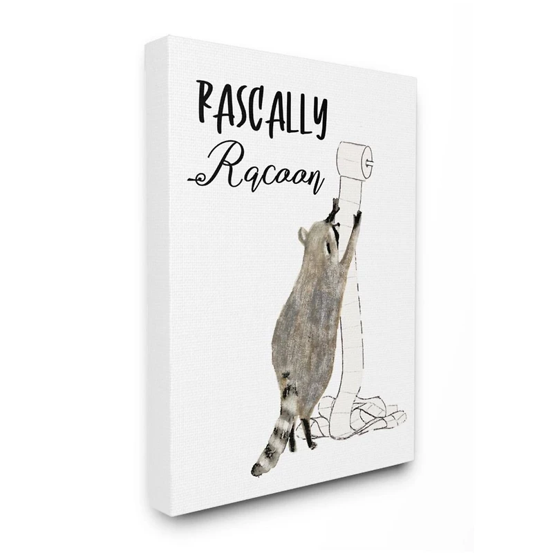 Stupell Industries Rascally Racoon Text with Toilet Paper Roll Canvas Wall Art
