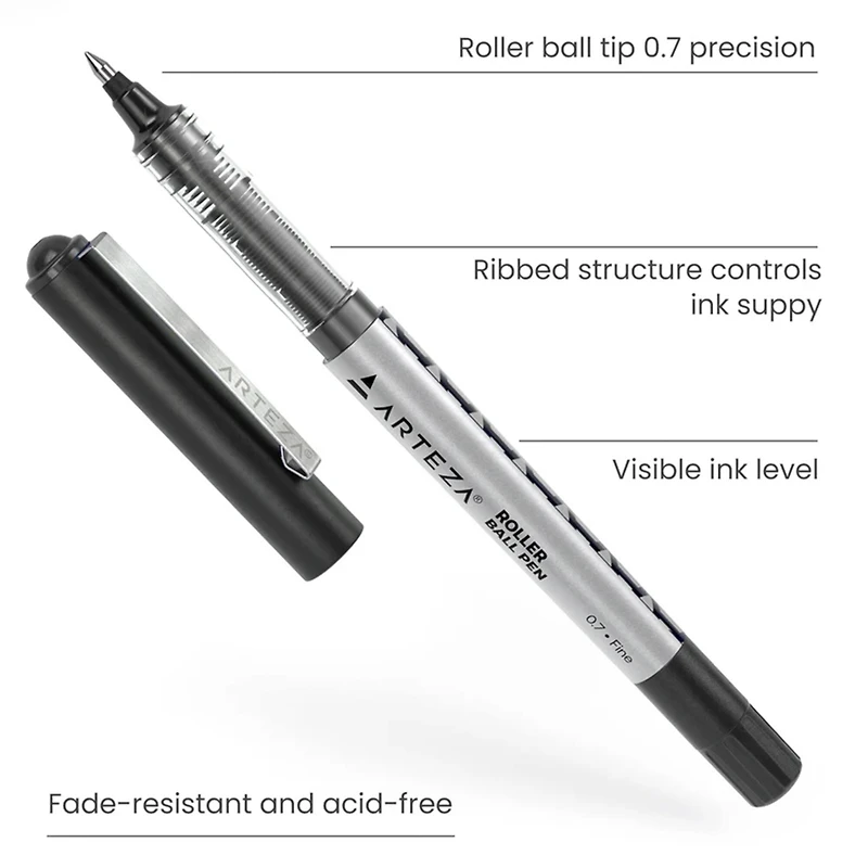 Arteza® 0.7mm Fine Tip Black Roller Ball Pens