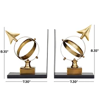 8" Gold Stainless Steel Armillary Bookends with Black Bases Set