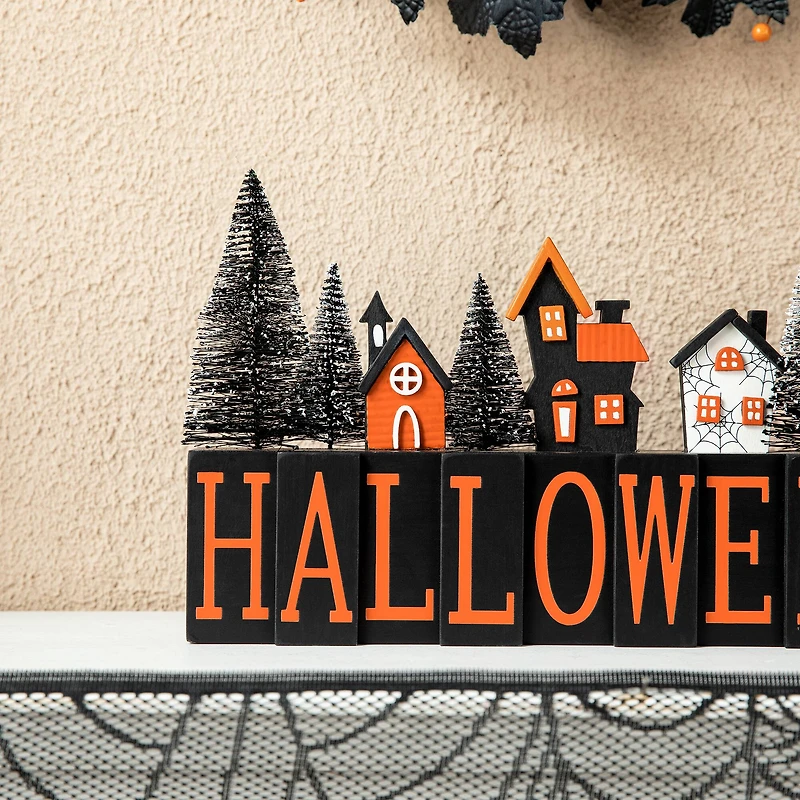 Glitzhome® 14" Halloween Wood Haunted House Table Sign