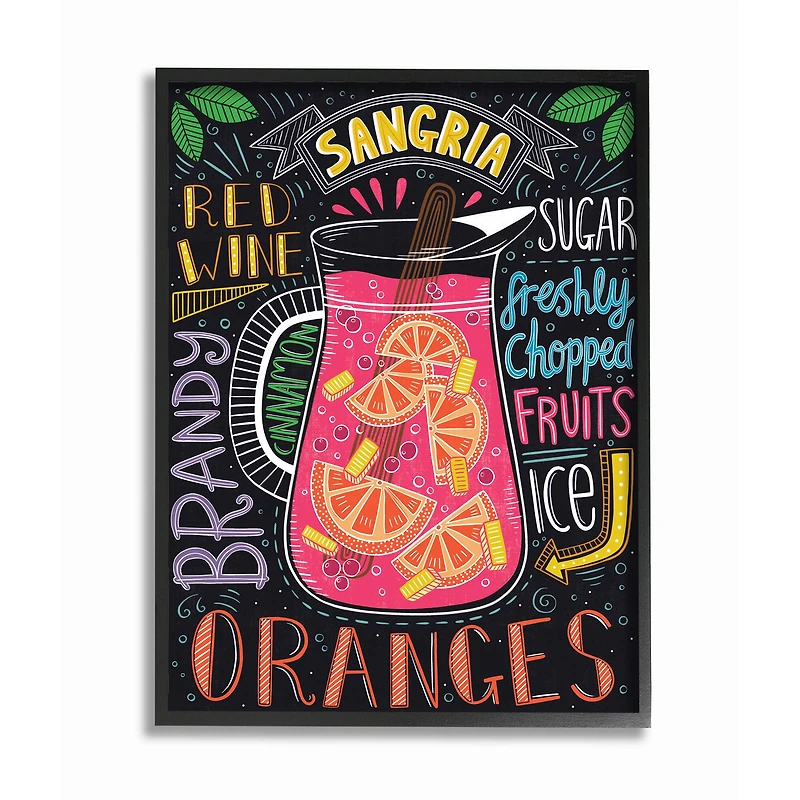 Stupell Industries Summer Sangria Pitcher Chalk Style Wall Accent with Black Frame