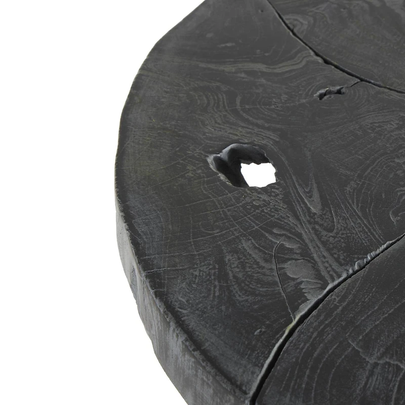 21.5" Black Teak Wood Handmade Live Edge Accent Table with Black Metal Base