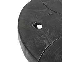 21.5" Black Teak Wood Handmade Live Edge Accent Table with Black Metal Base