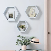 NEX™ Blue Whitewash Wall-Mounted Rustic Hexagon Honeycomb Hanging Shelf Set
