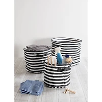DII® Medium Round Stripes PE-Coated Herringbone Woven Cotton Laundry Bin