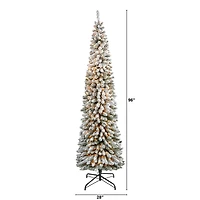 8ft. Pre-Lit Flocked Pencil Artificial Christmas Tree with Clear LED Lights