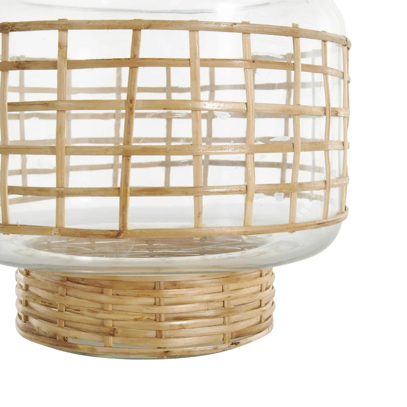 Clear Glass Double Ring Rattan Wrapped Vase Set