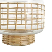 Clear Glass Double Ring Rattan Wrapped Vase Set