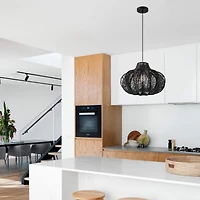 Hello Honey® 17.75" Black Boho Handwoven Paper Rope & Metal Ceiling Pendant Lamp