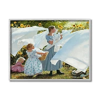 Stupell Industries Farm Children Doing Laundry Wall Art in Gray Frame