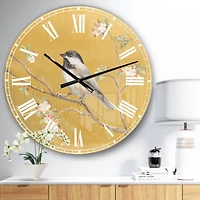 Designart 'Gold Bird On Blossoms Iv Farmhouse Wall Clock