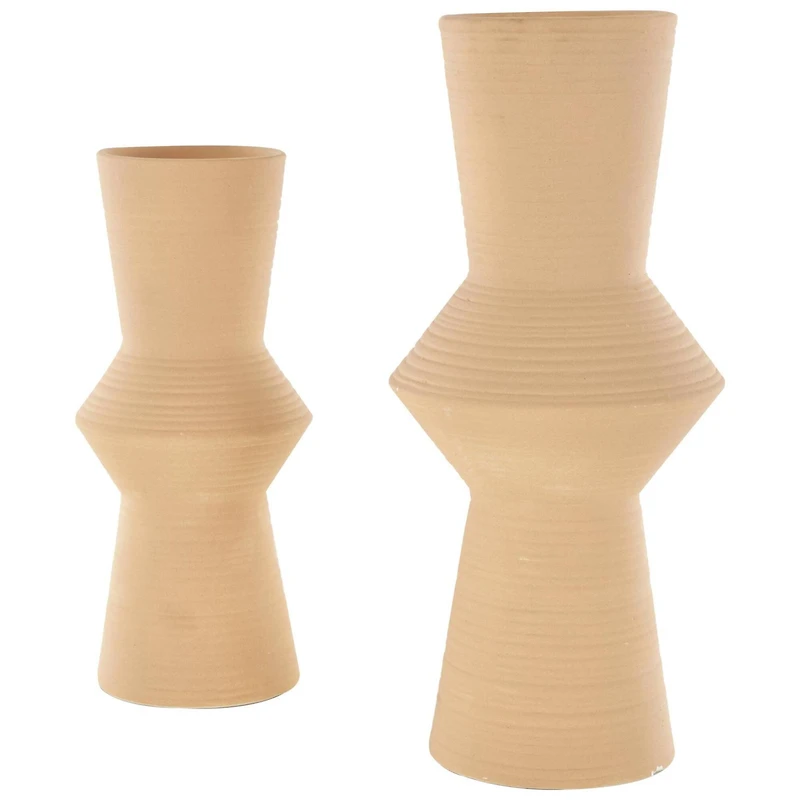 Ceramic Ribbed Cone Shaped Vase Set