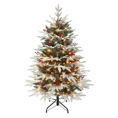 4.5ft. Pre-Lit Flocked Halifax Fir Artificial Christmas Tree, Clear Incandescent Lights