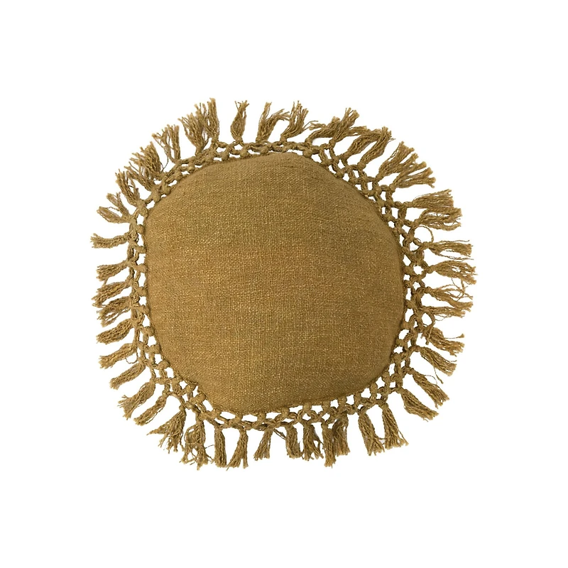 Marigold Cotton Slub Pillow with Crochet Fringe
