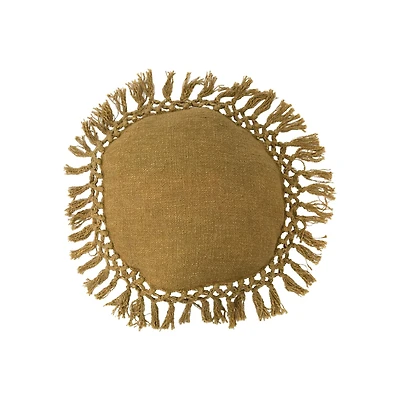 Marigold Cotton Slub Pillow with Crochet Fringe