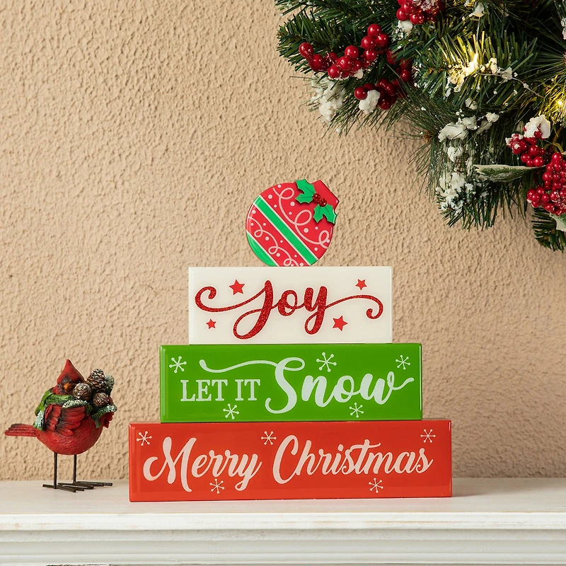 Glitzhome® 9.5" Christmas Wooden Block Word Sign