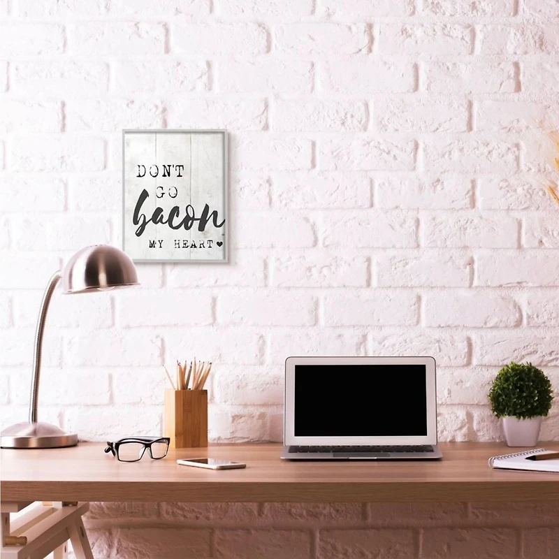 Stupell Industries Bacon My Heart Print with Gray Frame Wall Accent