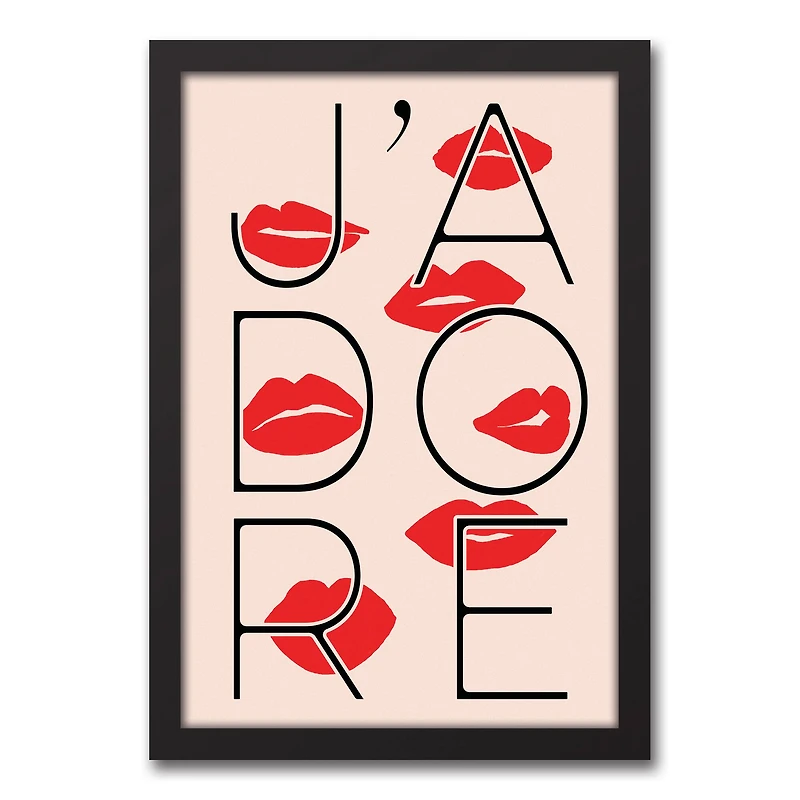 J'adore Lips Canvas Wall Art in Black Frame