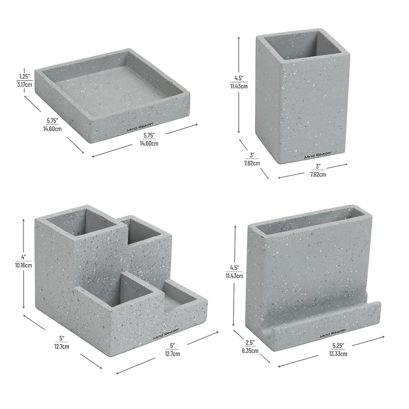 Mind Reader Terrazzo Collection Gray 4 Piece Desktop Organization Set
