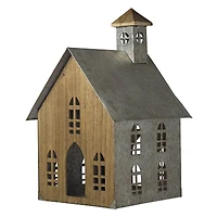 18.5" Wood & Metal Church Bird House Tabletop Accent