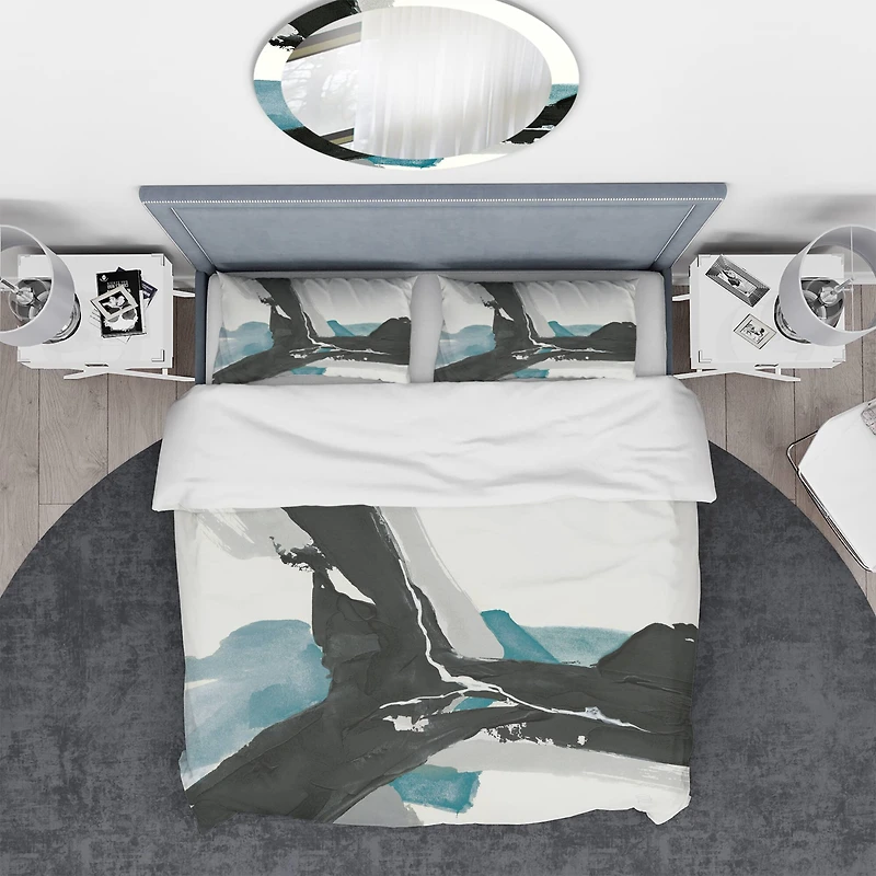 Designart 'Geometric Black and Teal III' Geometric Bedding Set