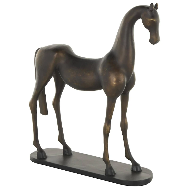 16.5" Bronze & Brushed Gold Polystone Horse Sculpture with Black Oval Base