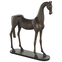 16.5" Bronze & Brushed Gold Polystone Horse Sculpture with Black Oval Base