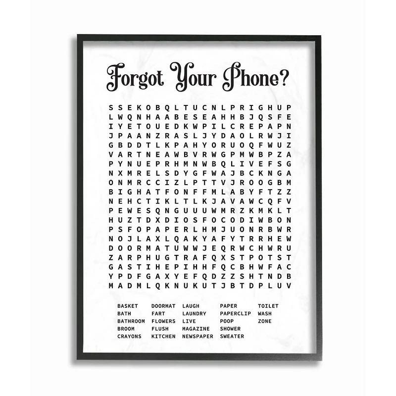 Stupell Industries Bathroom Word Search Puzzle Black Framed Print