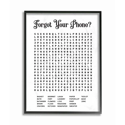 Stupell Industries Bathroom Word Search Puzzle Black Framed Print