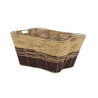 30" Brown Seagrass Handmade Oversized Color Block Storage Basket with Slot Handles