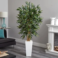 6ft. Potted Bamboo Artificial Tree in White Tower Planter