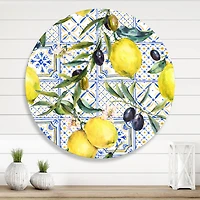 Designart - Lemon Ornament On Blue Geometrical Pattern III