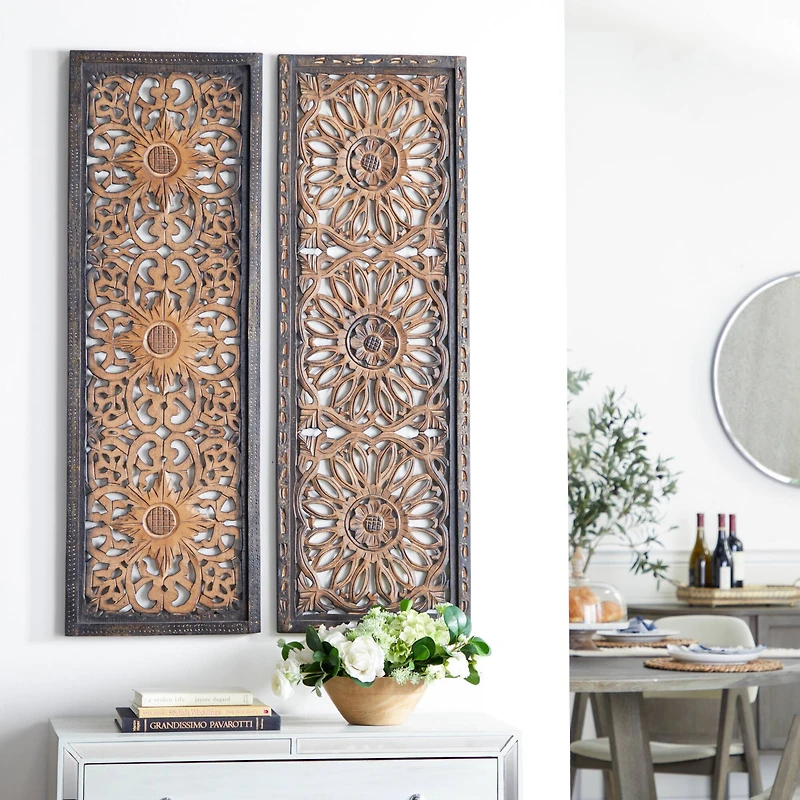 Set of 2 Brown Wood Traditional Wall Decor, 48" x 16"