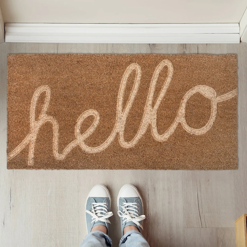 Hello Honey® Nautral Hello Engraved Coir Doormat